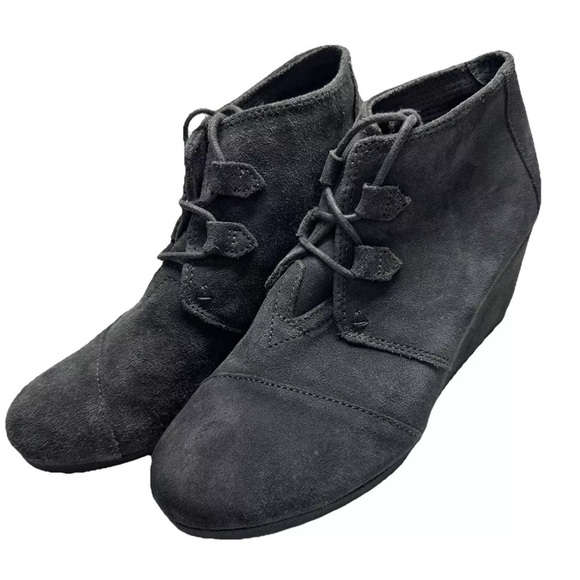 Toms Bootie Kala Forged Iron Grey Suede Desert Wedge Ankle Boots Booties Sz 8.5 - Picture 1 of 12